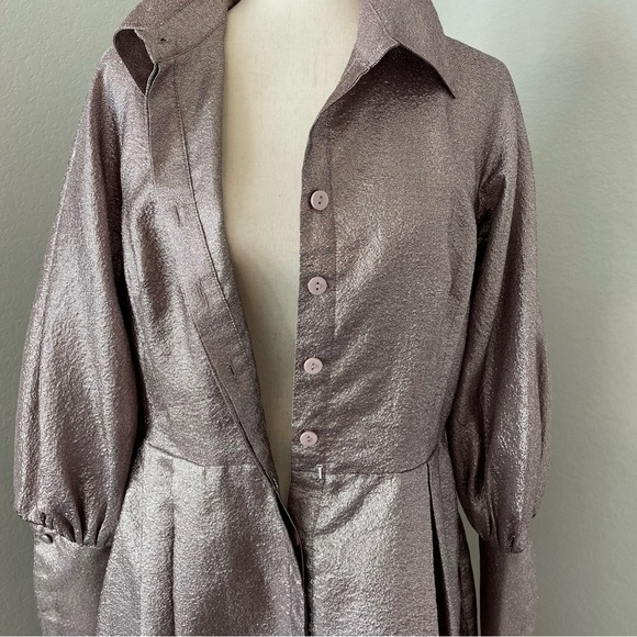 Teri Jon Metallic Jacquard Shirt Dress Event Glown Maxi Long Sleeves Size 12 - Picture 10 of 16